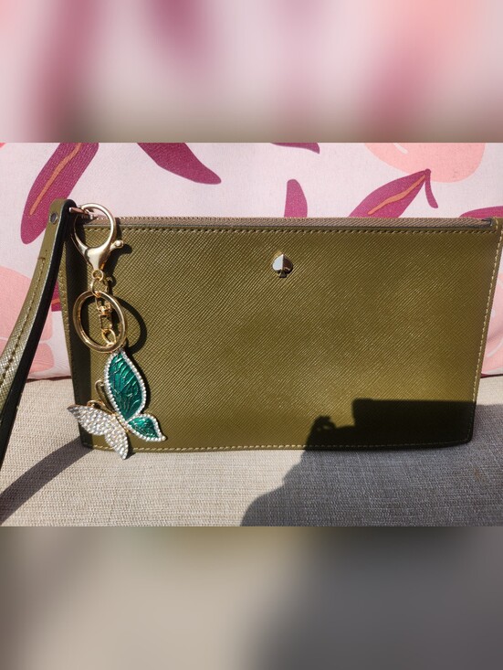 kate spade Handbags - Kate Spade Olive Saffiano Leather Wristlet W Butterfly Bag Charm